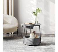 Songmics Vasagle Electric Bedside Table, Round Charging Station With Power Ports, Usb Slots, Storage Basket, Dove Grey And Slate Grey