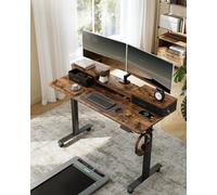 Songmics Vasagle Electric Standing Desk, Monitor Stand, Adjustable Height, Memory Function, Built-In Power Strip, Drawers, Rustic Brown