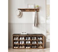 Songmics Vasagle Entryway Shoe Bench, Cushioned Shoe Cabinet With 15 Open Compartments, Rustic Brown And Brown