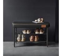 Songmics Vasagle Entryway Storage Bench, Shoe Rack, Mid-Century Modern Shoe Bench Chair With Synthetic Leather, Ink Black