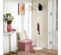 Songmics Vasagle Essential Coat Organizer, Wooden Hall Tree With Rounded Hook Design, White