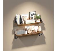 Songmics Vasagle Floating Wall Shelf Set Of 2, Mounted Display Shelves, Living Room Kitchen Storage, Rustic Brown And Matte Black