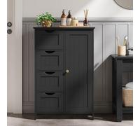 Songmics Vasagle Freestanding Bathroom Cabinet, Floor Storage Unit With Drawers, Door Organizer, Adjustable Shelf, Ink Black