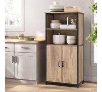 Songmics Vasagle Freestanding Storage Cabinet, Open Shelf Bookcase, Steel Frame Cupboard, Home Office Organizer, Toasted Oak And Black