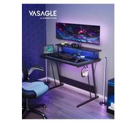 Songmics Vasagle Gaming Desk With Led Lights And Built-In Power Outlets, Computer Desk With Monitor Shelf, Gaming Table For 2 Monitors