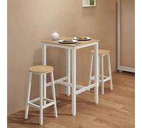 Songmics Vasagle High-Top Dining Table, Square Bar Counter, Robust Steel Construction, Simple Setup, Oak Beige And White