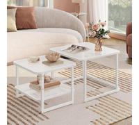 Songmics Vasagle Illuminated Nesting Set, Dual Glass Tables With Led Feature, Cloud White And Pearl White