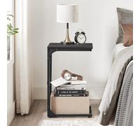Songmics Vasagle Industrial C-Shape Side Table, Metal Frame End Table, Sofa Accent Table, Living Room Furniture, Ebonised Oak And Black