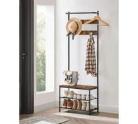 Songmics Vasagle Industrial Coat Stand With Shoe Rack And Bench, Hall Tree Rack With Movable Hooks, Top Bar, Rustic Brown And Black
