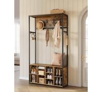 Songmics Vasagle Industrial Entry Station, Space-Efficient Coat Storage With Open Compartment Design, Rustic Brown And Black