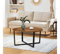 Songmics Vasagle Industrial Living Room Piece, Round Steel Frame Coffee Table, Rustic Brown And Black