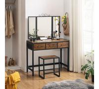 Songmics Vasagle Industrial Vanity Combo, Dressing Table Set With Three-Way Mirror And Storage, Rustic Brown And Black