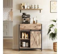 Songmics Vasagle Kitchen Cabinet, Sliding Door Storage Unit With Adjustable Shelf System, Toasted Oak Colour And Black