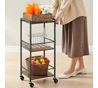 Songmics Vasagle Kitchen Utility Cart, Rolling Serving Trolley With Storage, Removable Tray, Brakes, Rustic Brown And Black