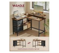 Songmics Vasagle L-Shaped Desk With 2 Spacious Drawers, Gaming Desk ,corner Desk, Computer Desk ,rustic Brown, Ebony Black