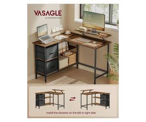 Songmics Vasagle L-Shaped Desk With 2 Spacious Drawers, Gaming Desk ,corner Desk, Computer Desk ,rustic Brown, Ebony Black