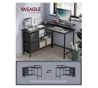 Songmics Vasagle L-Shaped Desk With 2 Spacious Drawers, Gaming Desk With Monitor Stand, Computer Desk With Adjustable Storage Shelf