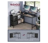 Songmics Vasagle L-Shaped Desk With 2 Spacious Drawers,gaming Desk With Monitor Stand,computer Desk With Adjustable Storage Shelf