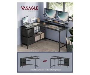 Songmics Vasagle L-Shaped Desk With 2 Spacious Drawers,gaming Desk With Monitor Stand,computer Desk With Adjustable Storage Shelf