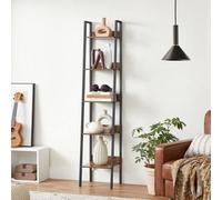 Songmics Vasagle Ladder Shelving Unit, 5-Tier Vertical Bookshelf, Functional Organizer, Industrial, Rustic Brown And Ink Black