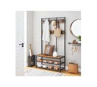 Songmics Vasagle Large Coat Rack, Entryway Cabinet With 12 Hooks And Shoe Bench,industrial Style Cloakroom Shelf,office Bedroom,steel Frame