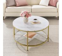 Songmics Vasagle Large Coffee Table, Sofa Cocktail Table, Living Room Marble Round, Tempered Glass, Modern, Marble White & Metallic Gold