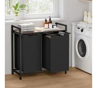 Songmics Vasagle Laundry Basket, 2-Compartment Laundry Hamper, Laundry Sorter, Shelf, Camel Brown And Black