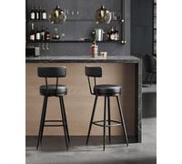 Songmics Vasagle Mid-Century Bar Stools, Twin Set Swiveling Counter Chairs With Back Support, Kitchen Seating, Ink Black