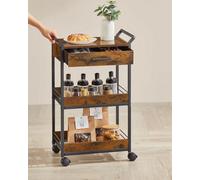 Songmics Vasagle Mobile Cart, 3-Tier Storage Solution With Drawer And Mesh Organizer For Multi-Room Use, Rustic Brown And Ink Black