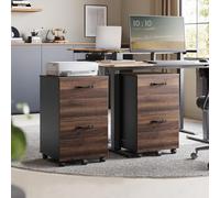 Songmics Vasagle Mobile Filing Cabinet With Printer Stand And Two Drawers, Office Storage Unit For Files, Natural Walnut And Ink Black