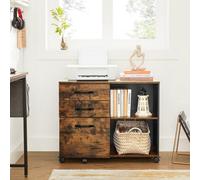 Songmics Vasagle Mobile Filing Cabinet With Three Drawers, Printer Stand, And Open Compartments, Rustic Brown And Black