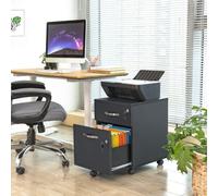 Songmics Vasagle Mobile Filing Unit, Dual-Drawer Cabinet With Smooth-Roll Casters, Home Office Storage, Black
