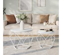 Songmics Vasagle Modern Round Coffee Table Set, Pair Of End Tables With Removable Top, Steel Frame, Snow White And Cloud White