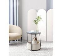Songmics Vasagle Modern Side Table, Round End Table With Large Fabric Basket, Ideal For Living Room Or Bedroom, Cement Grey And Cloud White