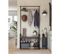 Songmics Vasagle Multi-Function Entryway Stand, Combined Coat Hanger With Seating And Shoe Storage, Greige And Black