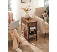 Songmics Vasagle Narrow Side Table With Charging Dock, Bedside Storage Solution, Usb Connectivity, Power Outlets, Rustic Brown & Black
