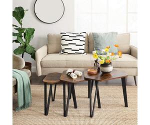 Songmics Vasagle Nesting Coffee Table, Set Of 3 End Tables For Living Room, Stacking Side Tables, Industrial, Rustic Brown And Black