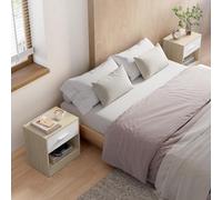 Songmics Vasagle Pair Of Bedside Tables, End Table, Drawer, Handle, For Bedroom Or Living Room, Natural Beige And Classic White