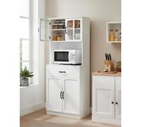 Songmics Vasagle Pantry Storage, Modern Glass-Door Cabinet With Drawer And Adjustable Shelving, White