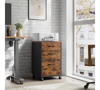 Songmics Vasagle Rolling Filing Cabinet, Office Document Storage With Wheels, Hanging File Organizer, Rustic Brown And Ink Black