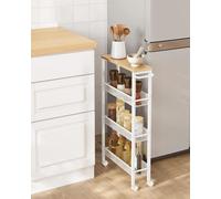 Songmics Vasagle Rolling Storage Shelf, 4-Shelf Cart, Storage Organizer, Steel, Handle, Compact Trolley, Oak And White