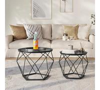 Songmics Vasagle Round Coffee Tables, Set Of 2 Side Tables, Modern, Removable Tabletop, Steel, For Living Room, Slate Grey & Ink Black