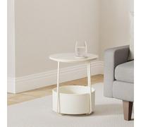 Songmics Vasagle Round Side Table With Fabric Basket, Stylish Bedside Or End Table For Living Room, Cream White