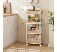 Songmics Vasagle Service Cart, 4-Level Mobile Storage With Locking Wheels And Mesh Organization, Golden Oak And Cloud White