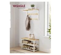 Songmics Vasagle Shoe Bench,shoe Rack With 2 Shelves,shoe Organiser,entryway Living Room Hallway,steelstructure,oak Beige And Classic White