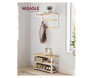 Songmics Vasagle Shoe Bench,shoe Rack With 2 Shelves,shoe Organiser,entryway Living Room Hallway,steelstructure,oak Beige And Classic White