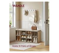 Songmics Vasagle Shoe Bench, Storage Bench With Padded Cushion, 10 Compartments, Adjustable Shelves, For Living Room, Hallway,camel Brown