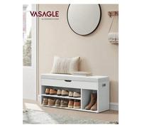 Songmics Vasagle Shoe Bench With Cushion, Storage Bench With Padded Seat, 3 Compartments, Hidden Storage, Shelveswhite