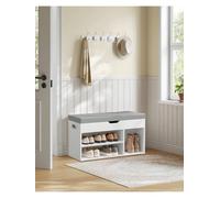 Songmics Vasagle Shoe Bench With Cushion, Storage Bench With Padded Seat, 3 Compartments, Hidden Storage, Shelves, Cloud White