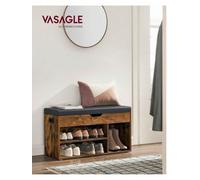 Songmics Vasagle Shoe Bench With Cushion, Storage Bench With Padded Seat, 3 Compartments, Hidden Storage, Shelves